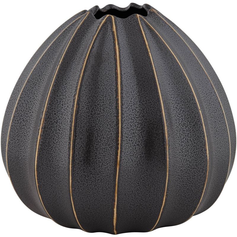 Studio 55D Dupree 8" High Matte Black Ridged Round Bud Porcelain Vase