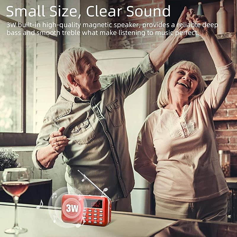 Small Portable Pocket Radio AM FM Digital Radio with LED Flashlight Micro SDTF CardUSB MP3 Music Player Auto Scan Save 1200mAh Rechargeable Battery Operated by Latest Version