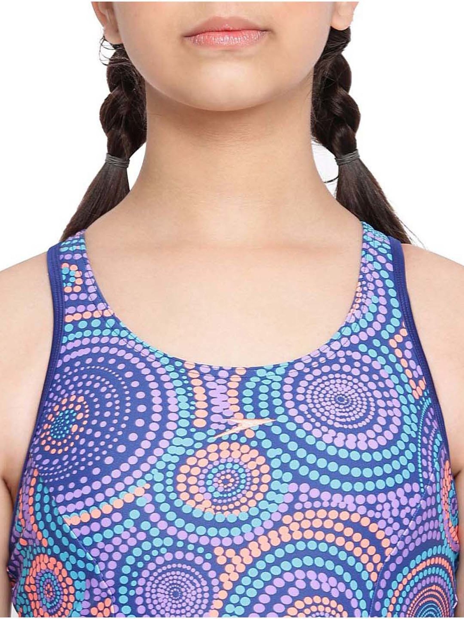 Speedo Kids Blue Printed Swim Dress with Boyleg