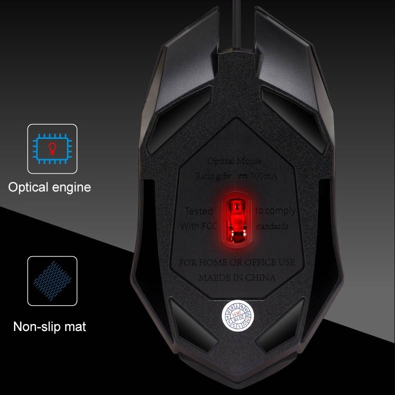 USB LED Backlight 1600DPI Gaming Mouse Three-speed Adjustable Wired Optical Gaming Mouse