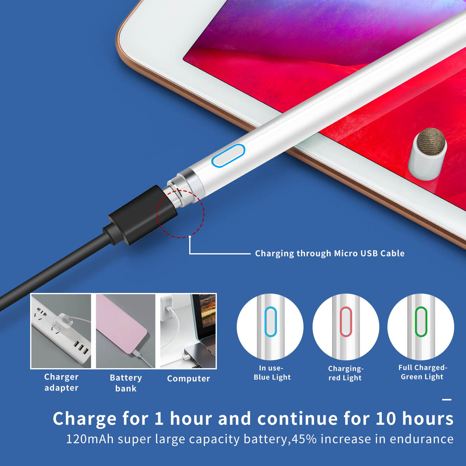 Universal 2 In1 Active Capacitive Pen Touch Stylus Mobile Phone Tablet Stylus for iOS Android
