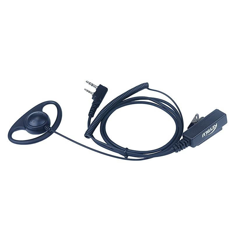 D Shape Earpiece Headset with Big PTT for 2 Pin Walkie Talkie Radio Kenwood