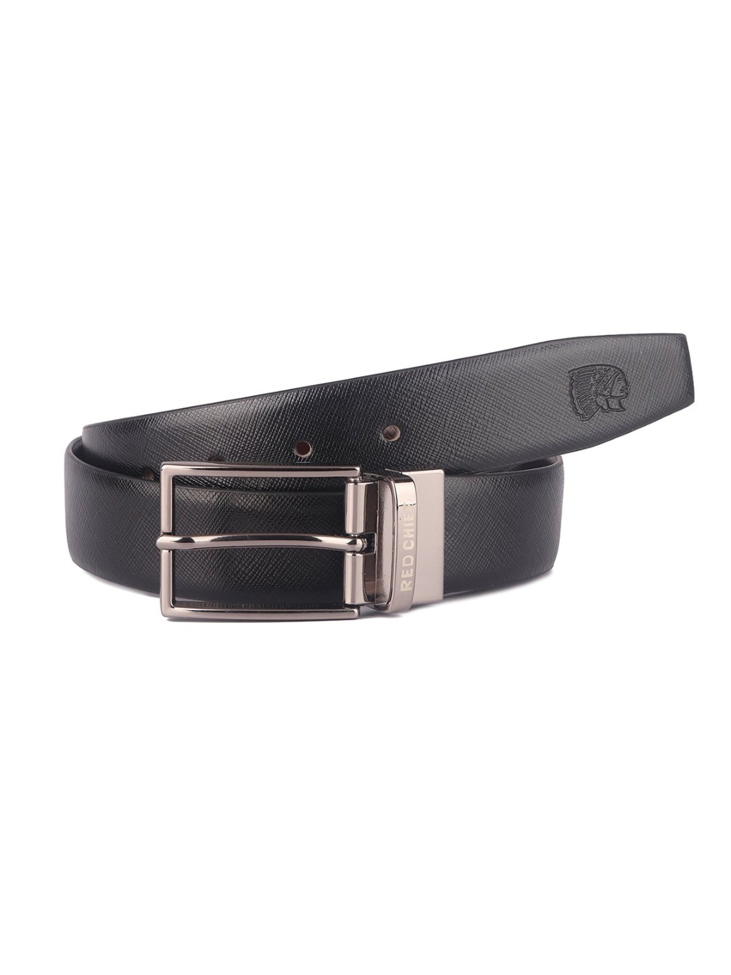 Red Chief Black & Cherry Leather Reversible Formal Belt For Men