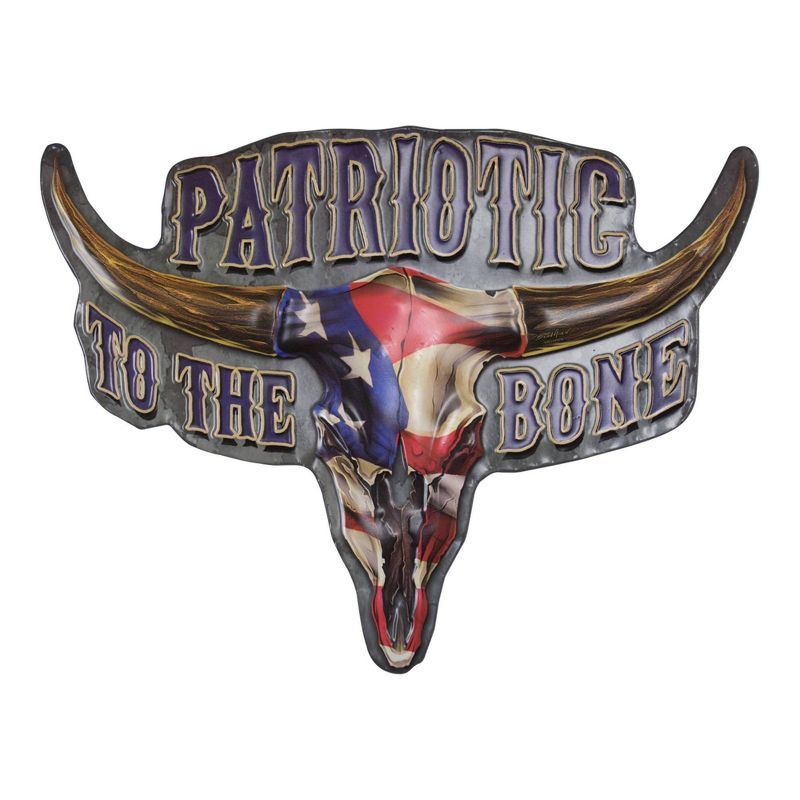 Patriotic to The Bone Embossed Metal Sign Dark Blue/Red - Crystal Art Gallery