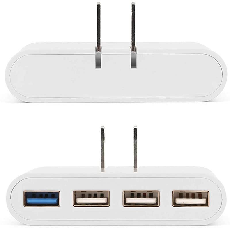 AC Pro 5.4 Amp 4-Port USB Wall Charger, Flat Foldable Plug for iPhone 12/12 Pro/12 Pro Max/ 11/11 Pro/11 Pro Max/Xs,/Xs Max/XR/X/8/Airpods, iPad, Samsung Galaxy Android & More, White