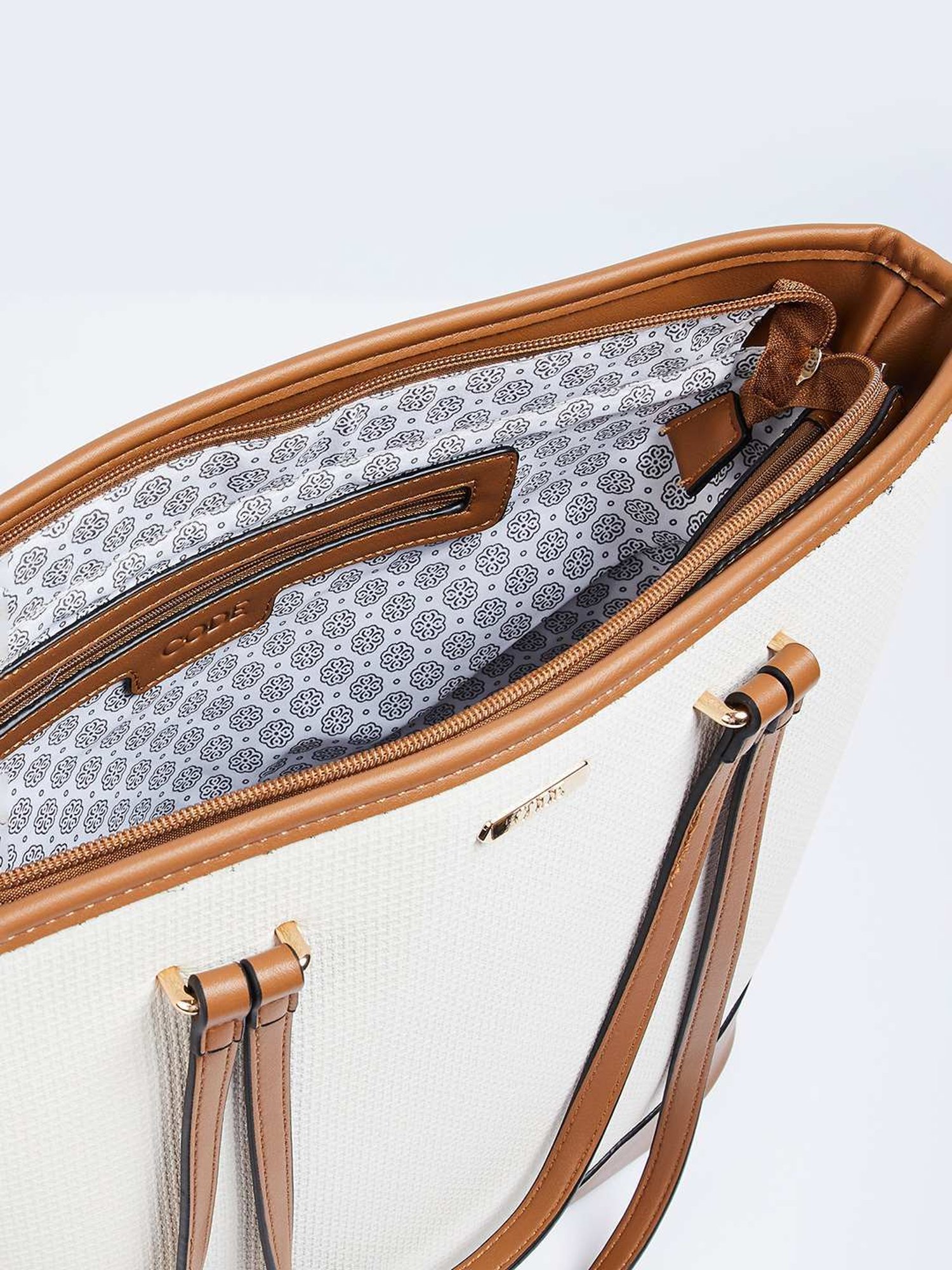 Code by Lifestyle White & Brown Textured Shoulder Handbag