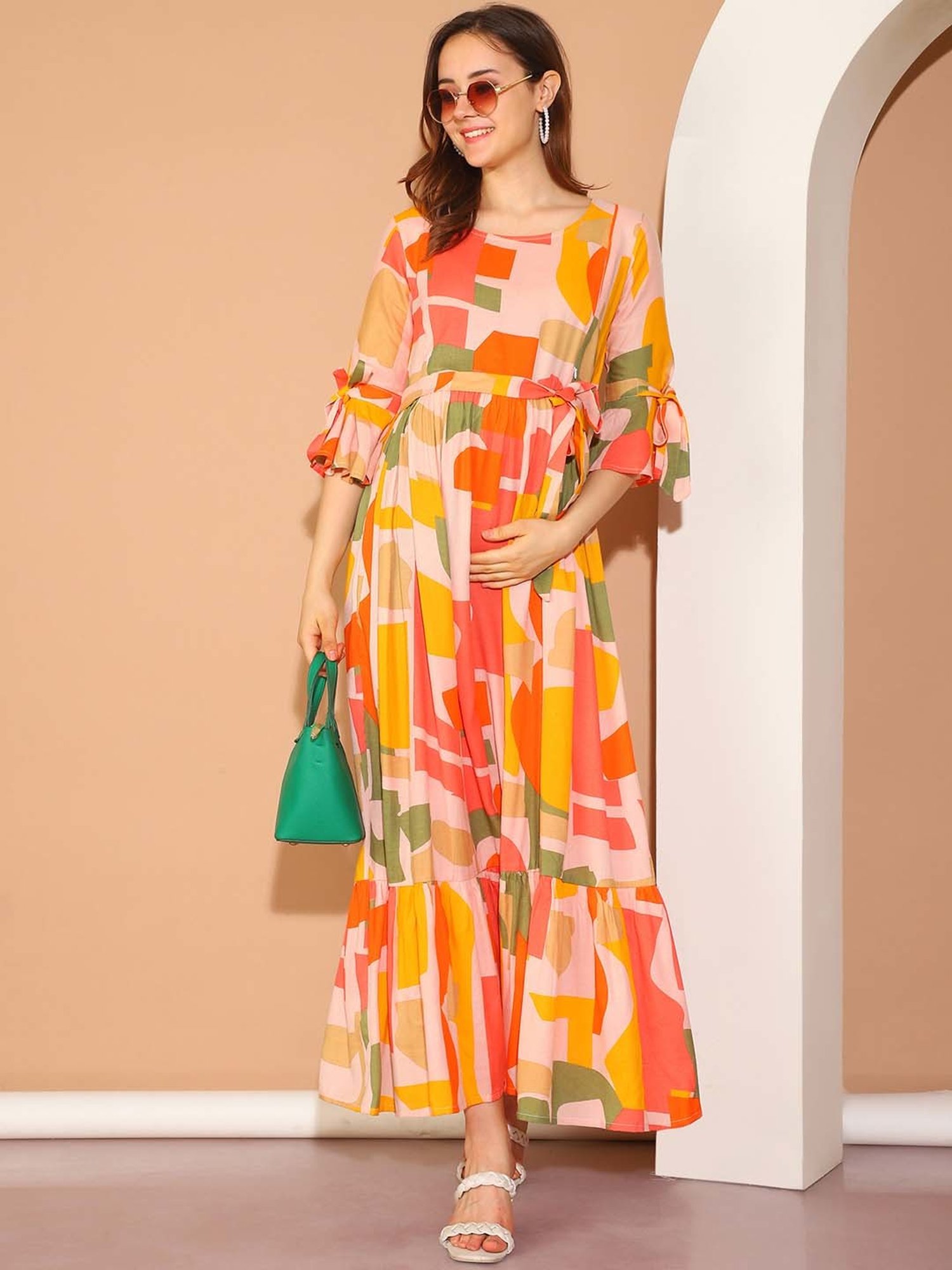 Moms Maternity Multicolor Geometric Maternity Dress