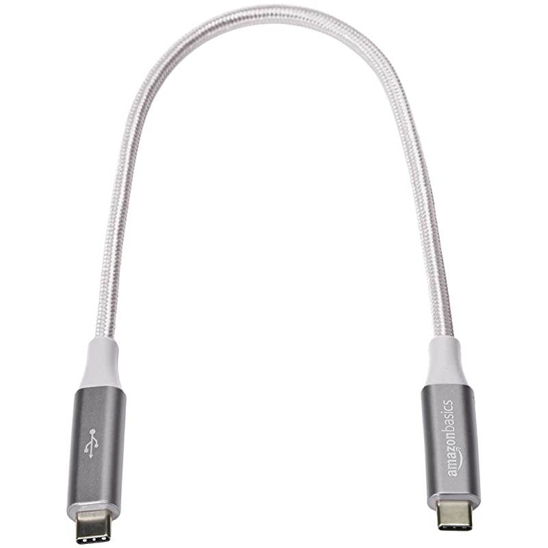 Double Braided Nylon USBC to USBC 31 Gen 1 Cable with Power Delivery 5 Gbps | 1 foot Silver