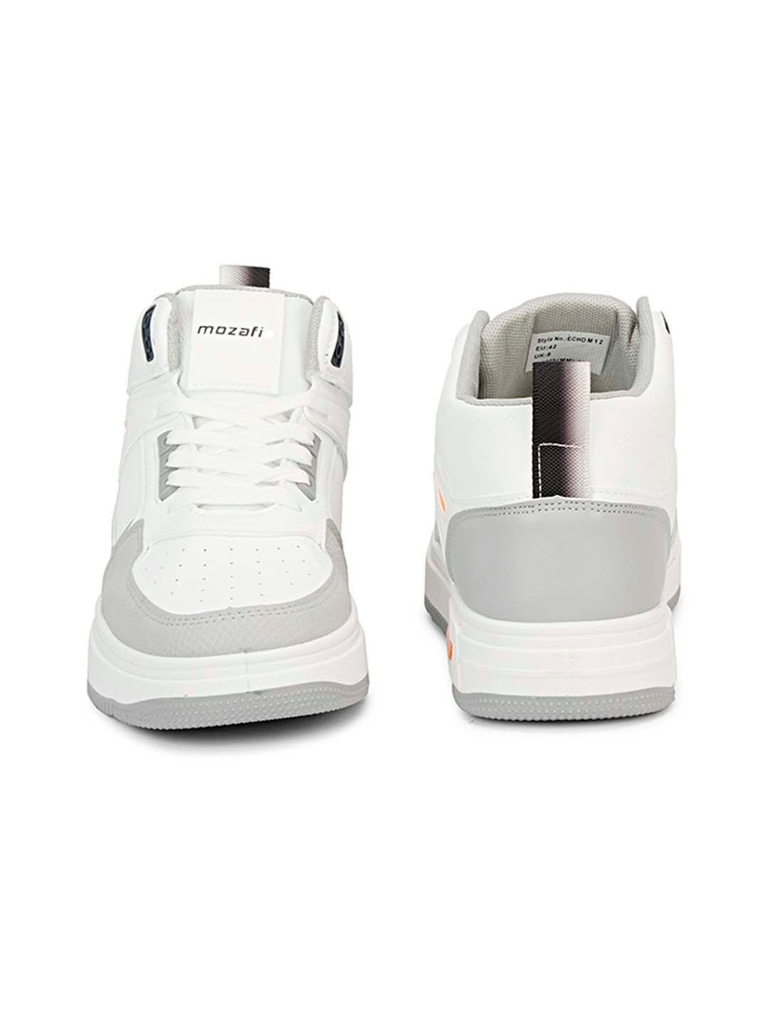 Mozafia Men's White & Grey Ankle High Sneakers