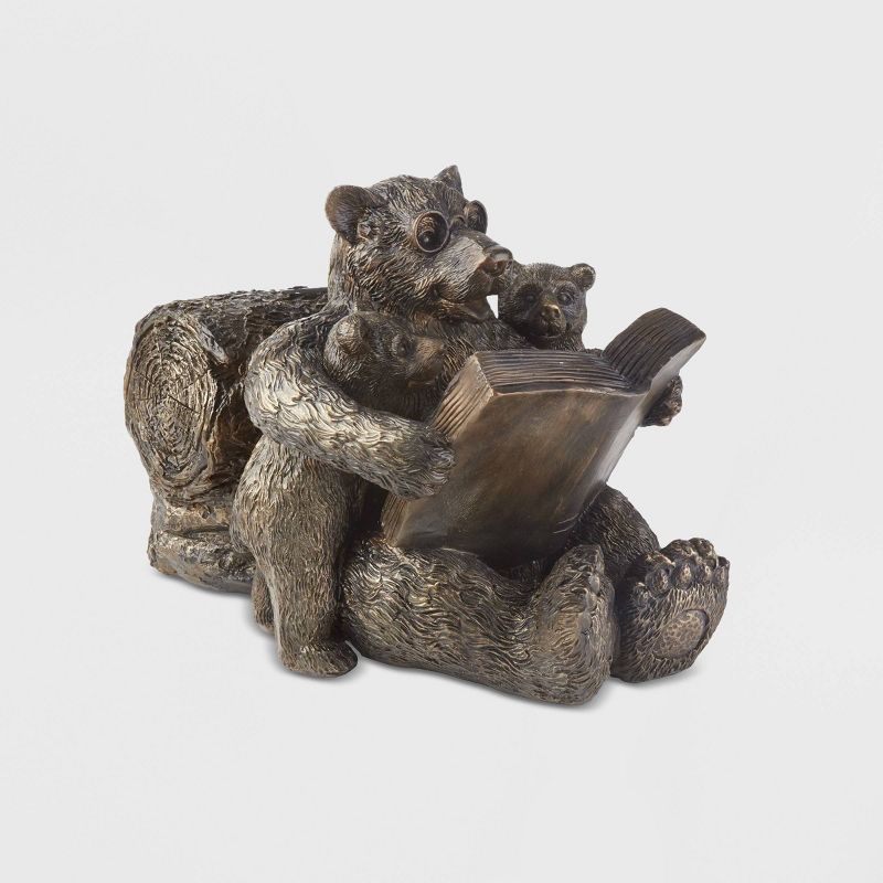 9" LED Reading Bear Family Solar Statue Brown - Smart Solar