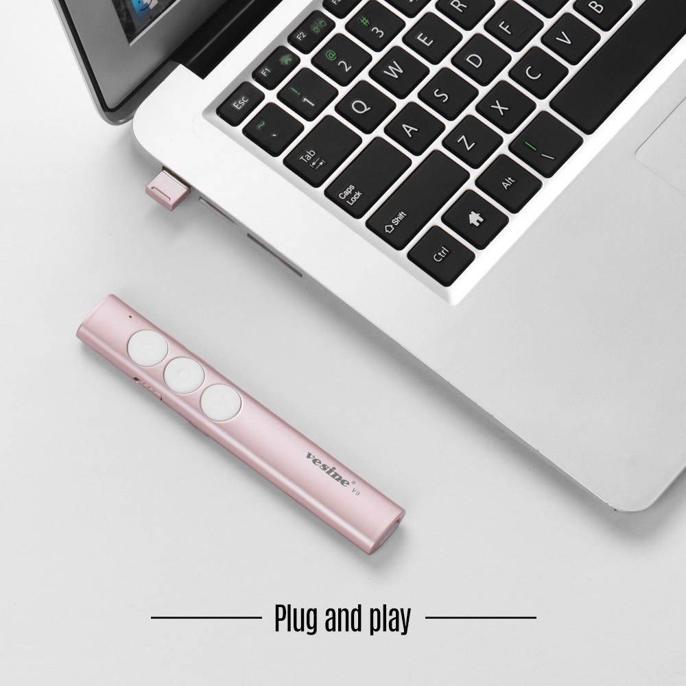 Vesine 2.4GHz RF Wireless Presenter with USB Receiver Red Light Professional PowerPoint PPT Clicker Presentation Remote Control Pointer Pen Support Hyperlink Volume Control Rechargeable for School & O