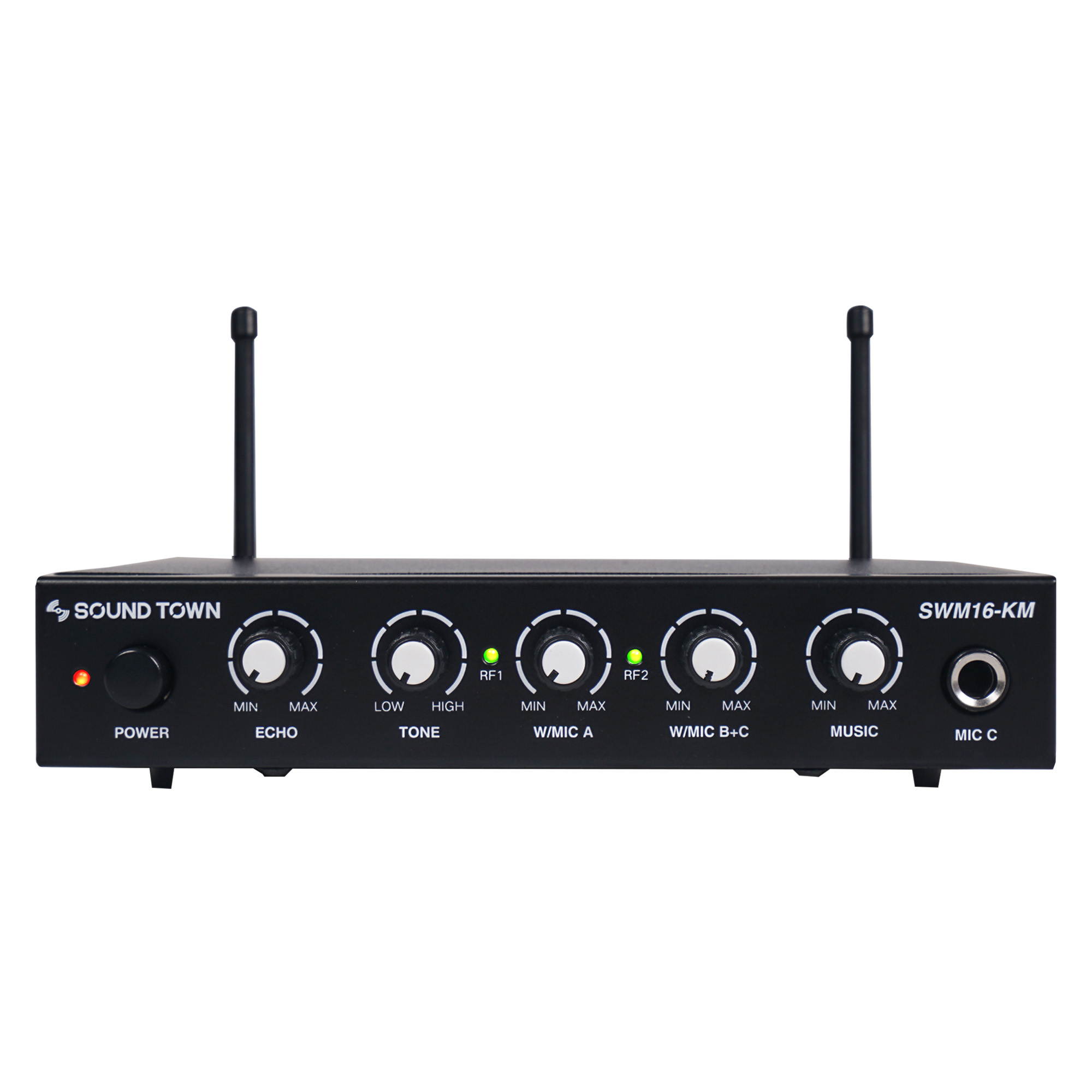 Sound Town UHF 16 Channels Wireless Microphone Karaoke System with Bluetooth, Metal Mixer, 2 Handheld Microphones, for Church, School, Wedding, Meeting, Karaoke (SWM16-KM)