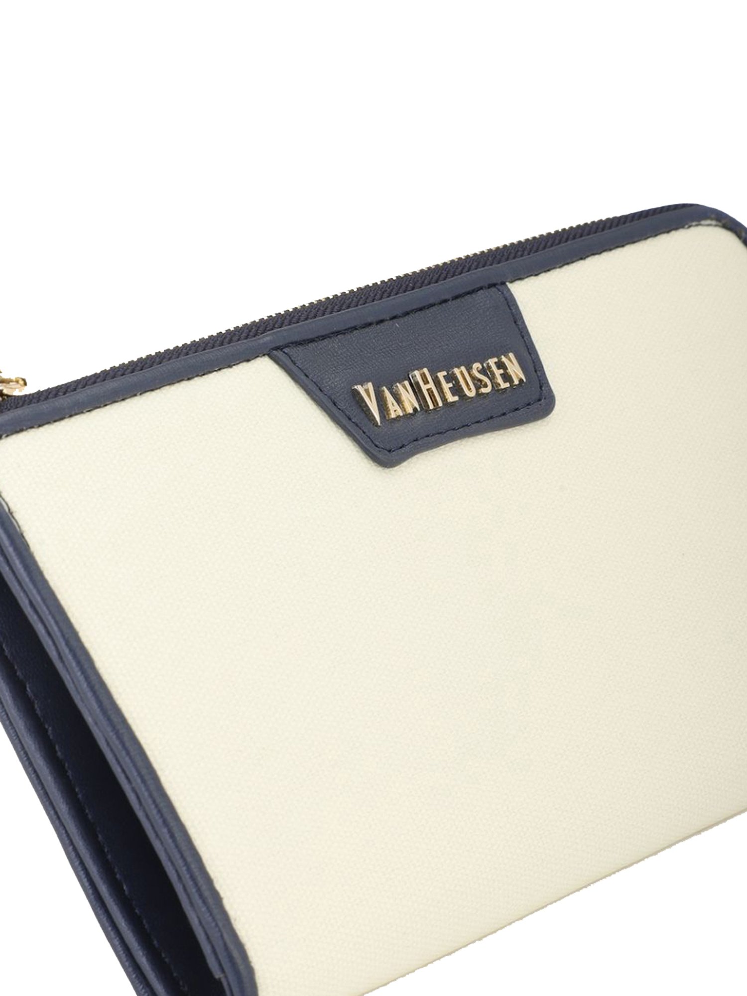 Van Heusen White & Navy Solid Zip Around Wallet for Women