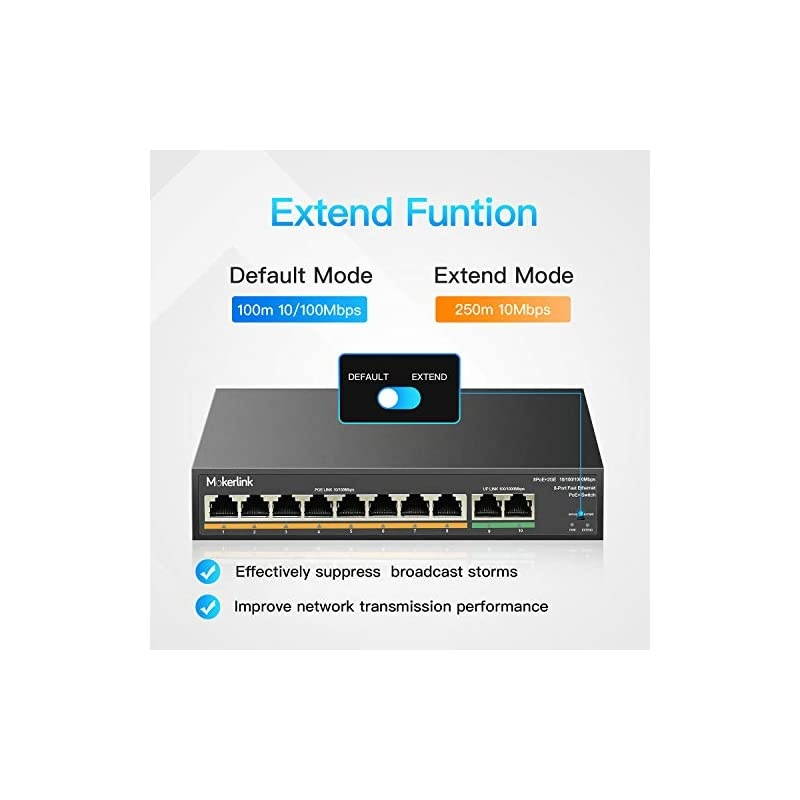 8 Port PoE Switch with 2 Gigabit Uplink 8023afat PoE+ 100Mbps 120W Builtin Power Extend to 250Meter Metal Plug amp Play