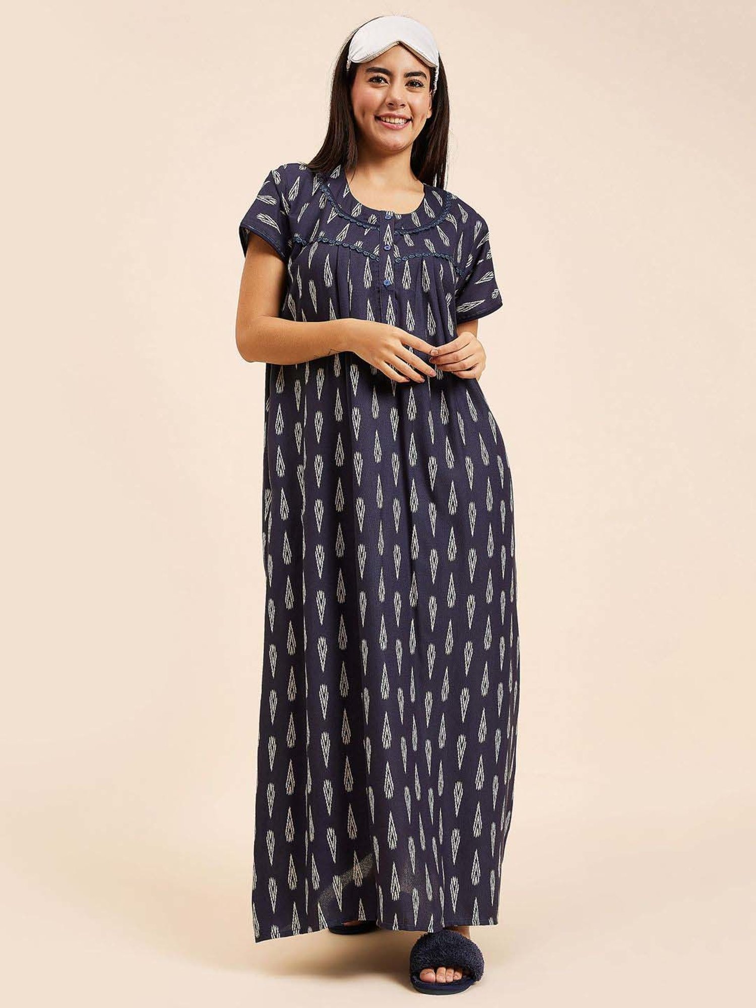 Sweet Dreams Navy Printed Night Gown