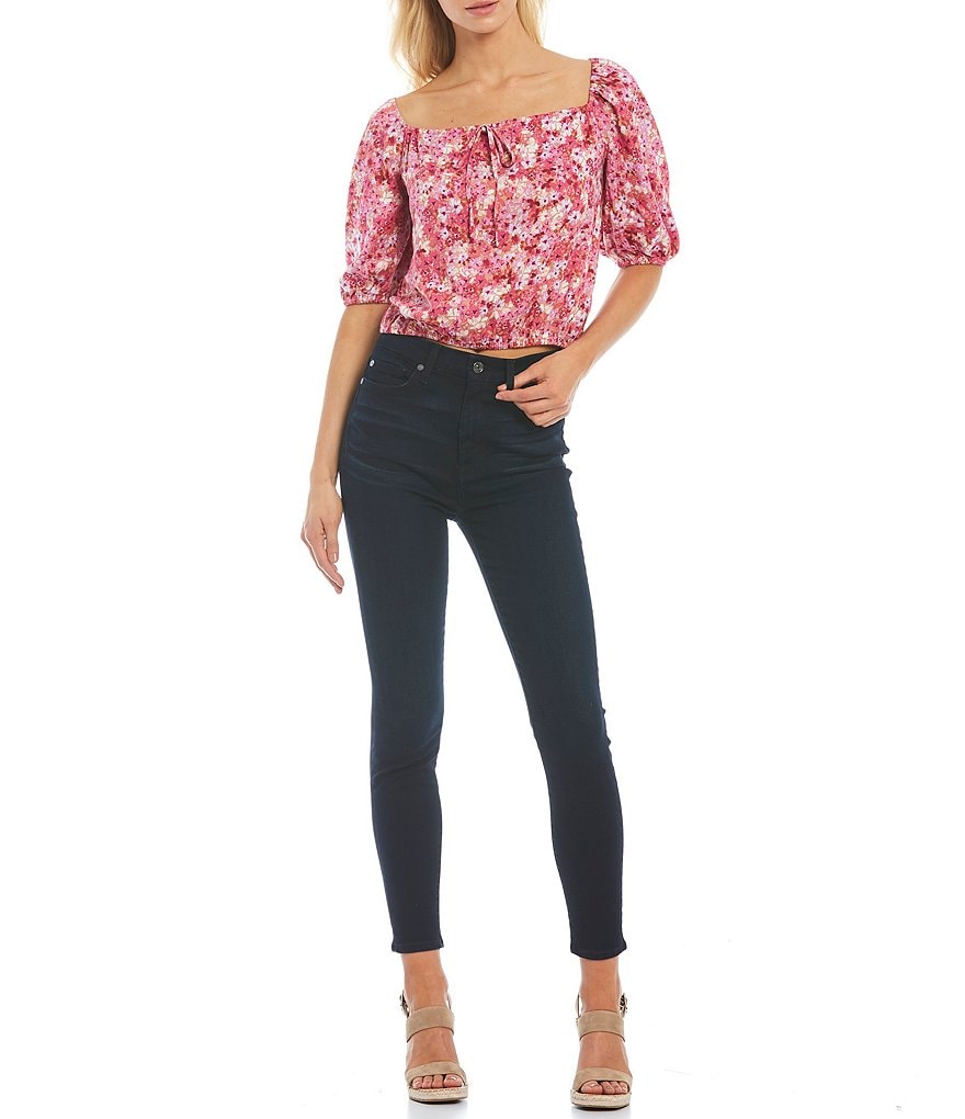 BB Dakota by Steve Madden Up to Here Puff Elbow Sleeve Mock Neck Smocked Top