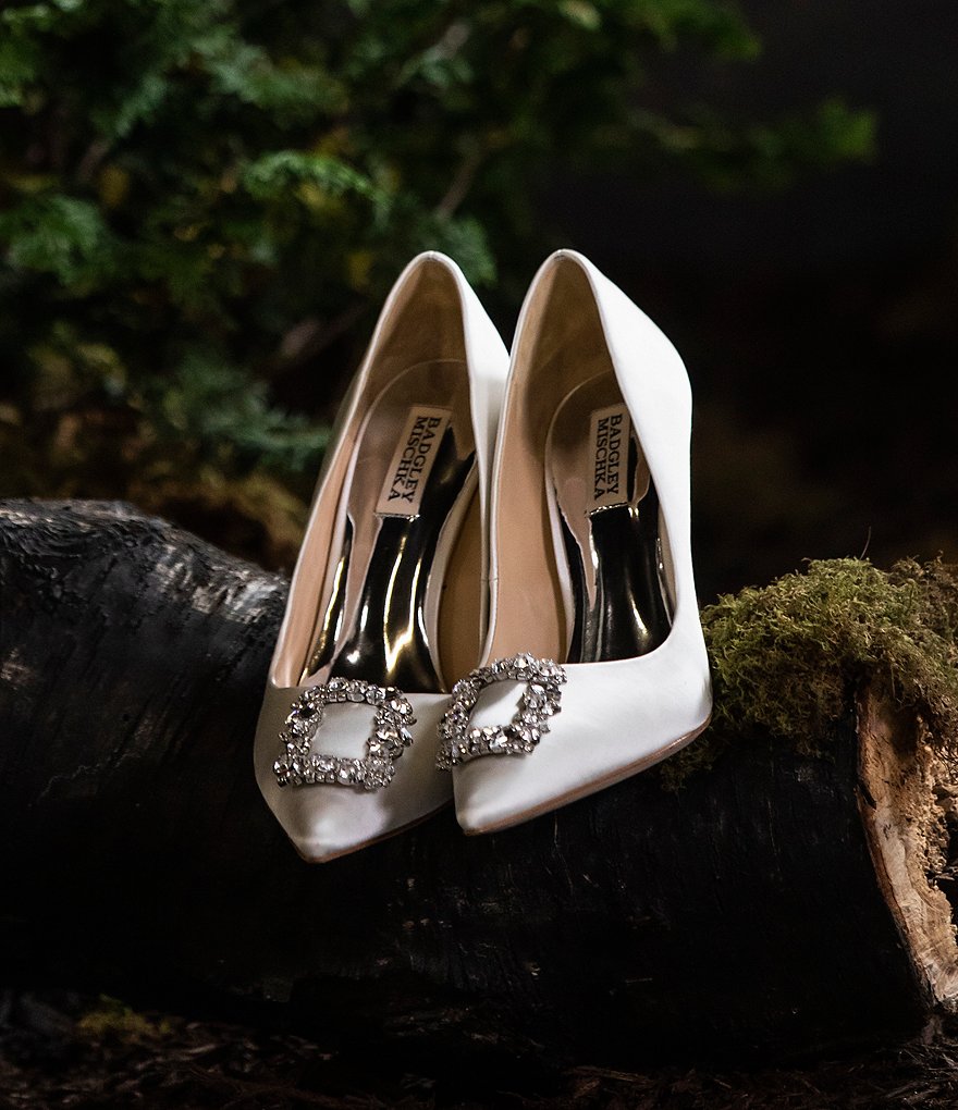 Badgley Mischka Cher Satin Brooch Embellished Stiletto Pumps