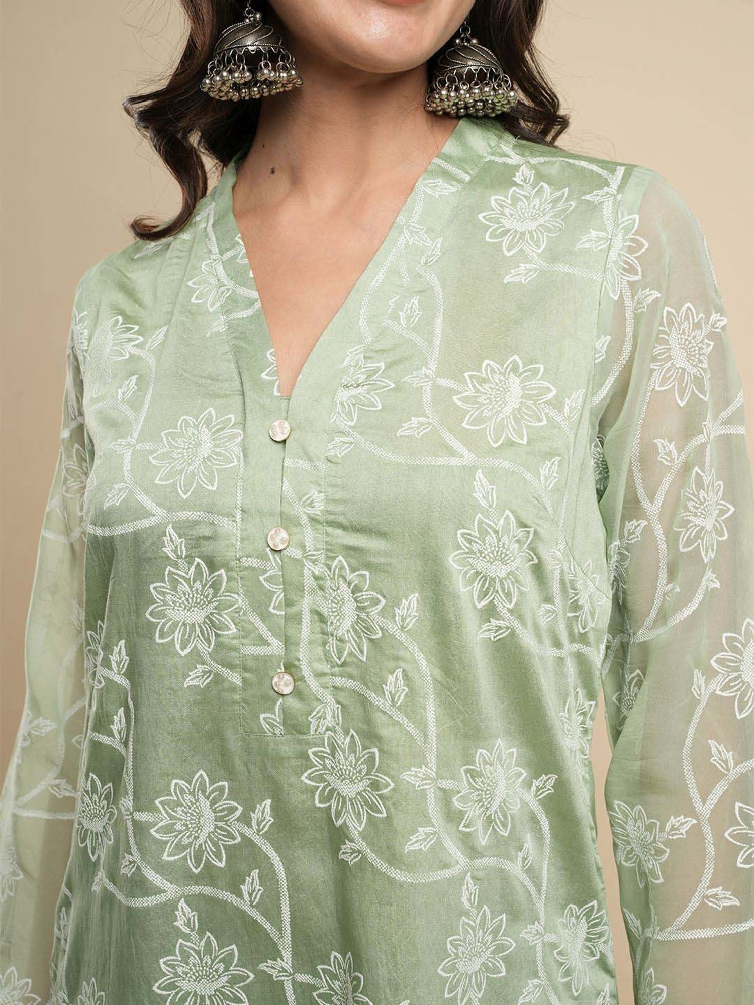 Heeposh Green Printed Kurta Pant Set With Dupatta