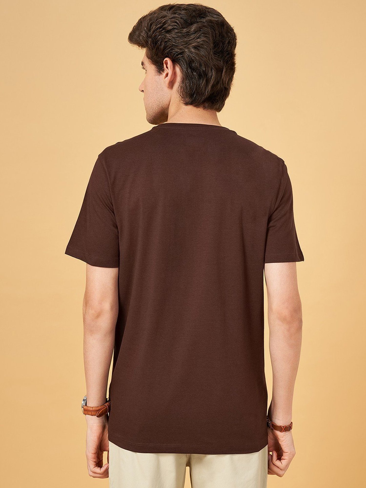 Urban Ranger by Pantaloons Dark Earth Cotton Slim Fit Printed T-Shirt