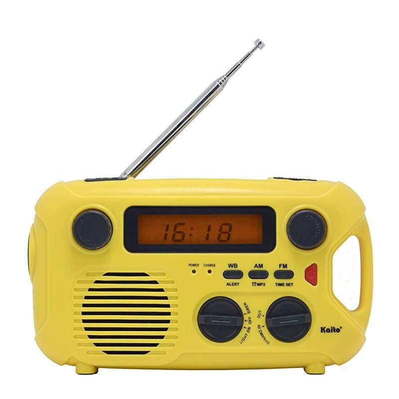 Emergency Radio KA580 Digital Solar Dynamo Crank Wind Up AMFM amp NOAA Weather Radio Receiver with Realtime Alert MP3 Player amp Phone Charger Yellow