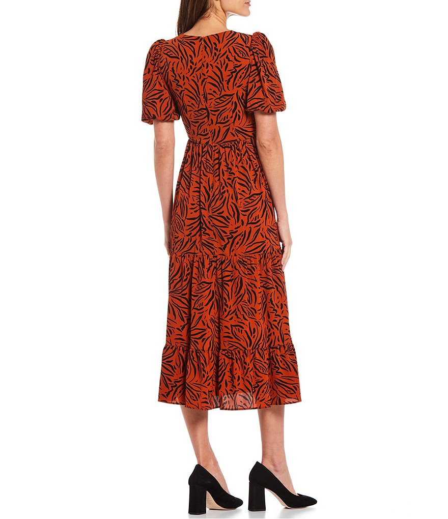 Eliza J Printed Tiered Midi Crew Neck Balloon Short Sleeve Dress