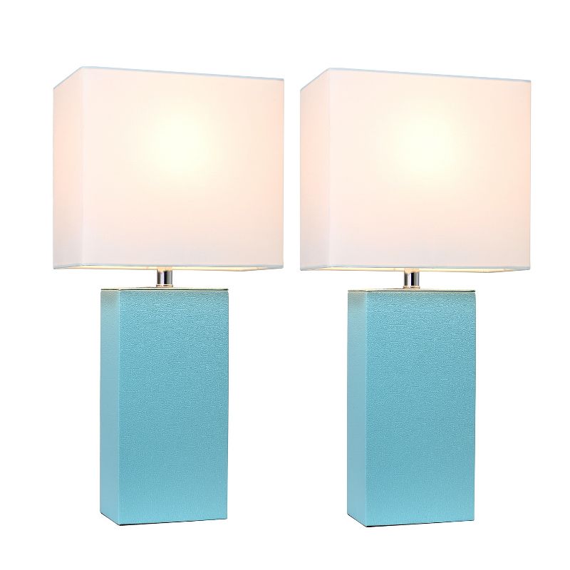 (2pk) 21" Monaco Avenue Modern Leather Table Lamp Aqua - Elegant Designs