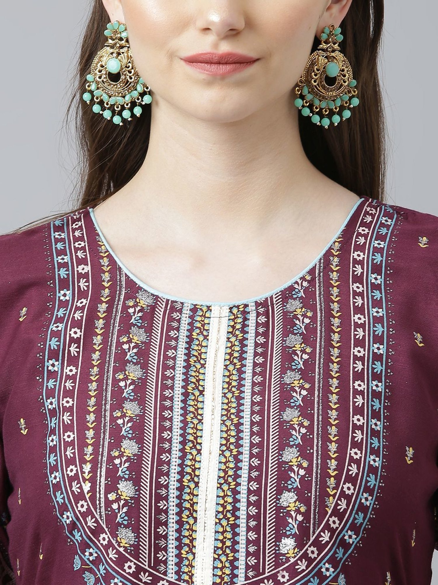 KIANA Maroon Printed Maxi Dress