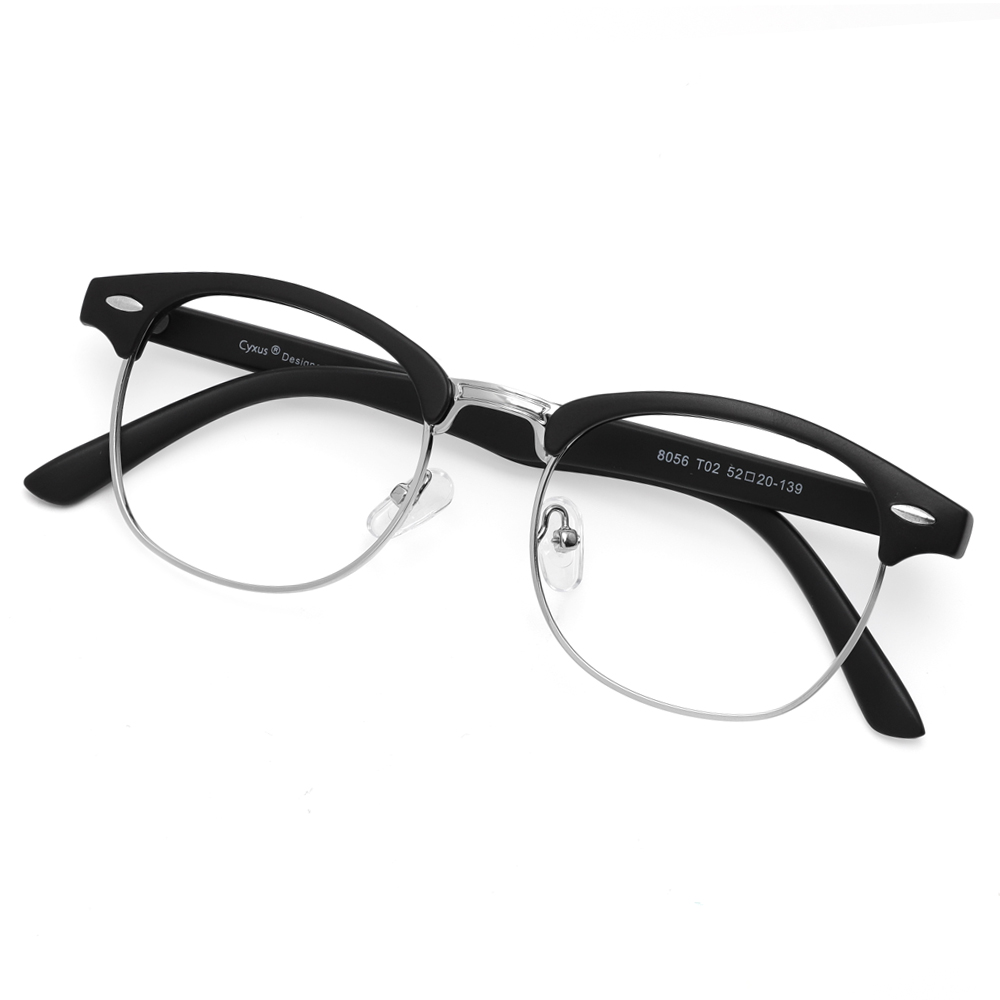 Cyxus Blue Light Blocking Computer Glasses Anti Eyestrain Headaches UV, Semi-Rimless Black Frame