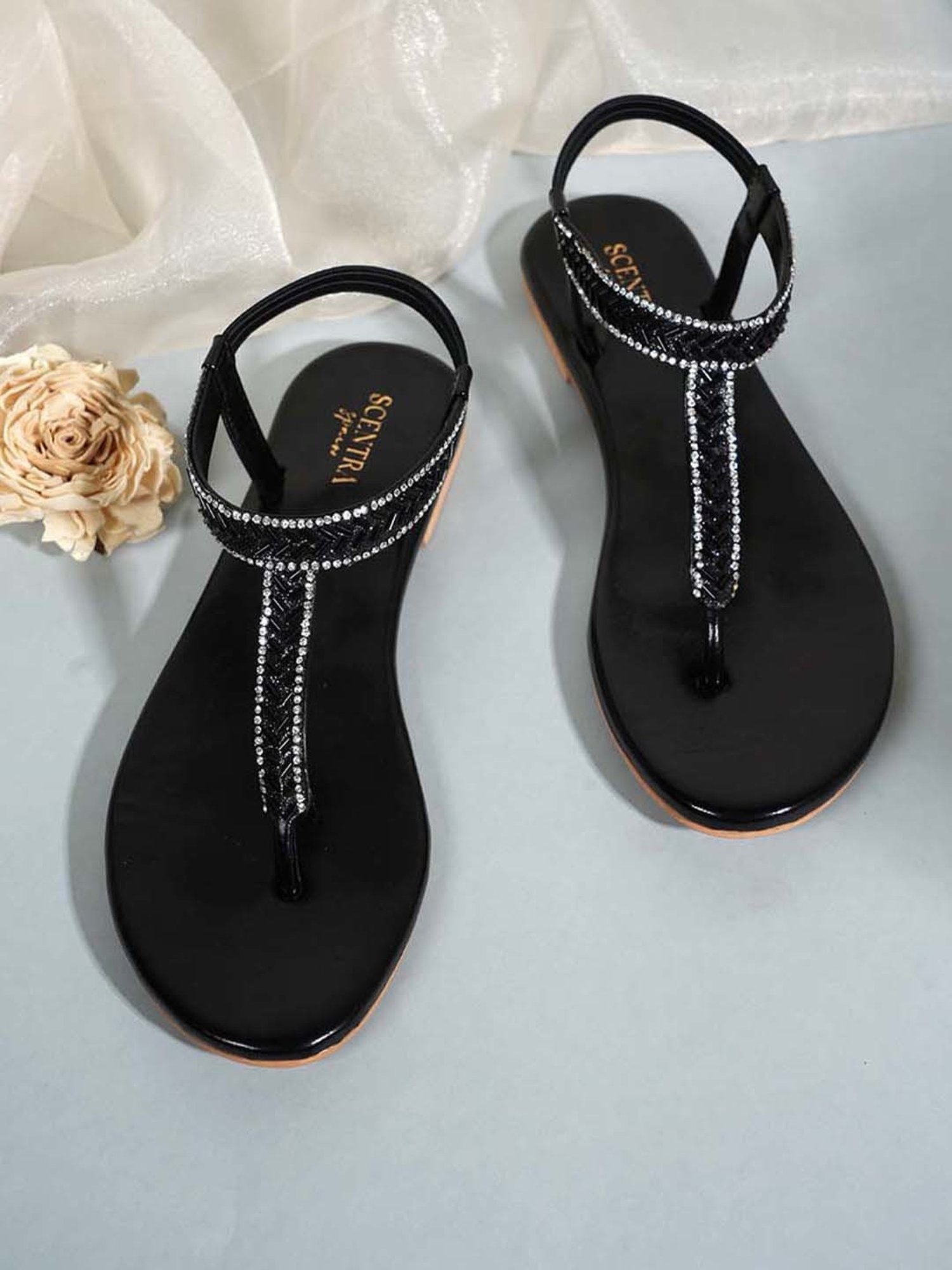 Scentra Women's Black Sling Back Sandals