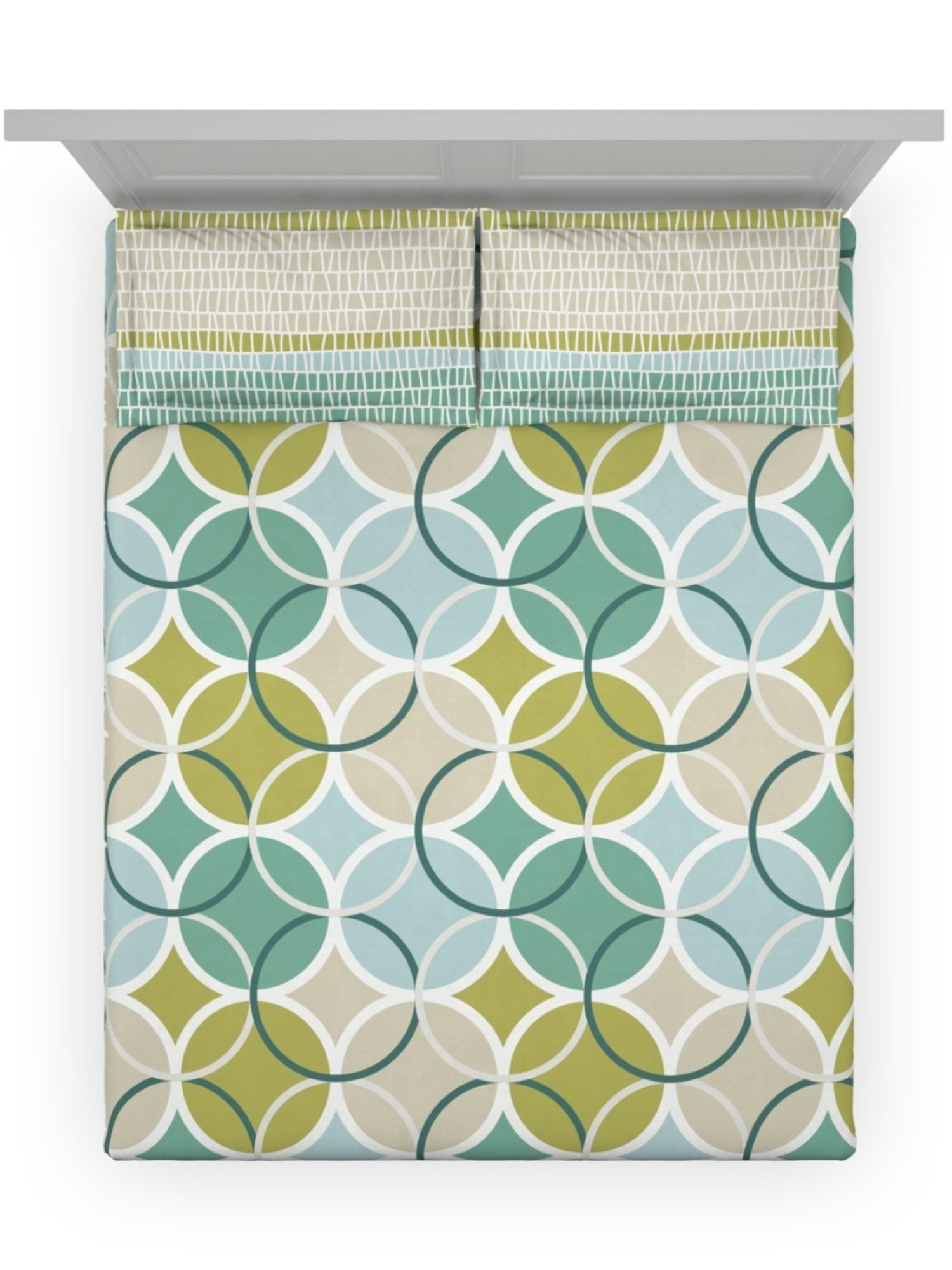 DDecor Geometric Green 144 TC Cotton Queen Bedsheet with 2 Pillow covers