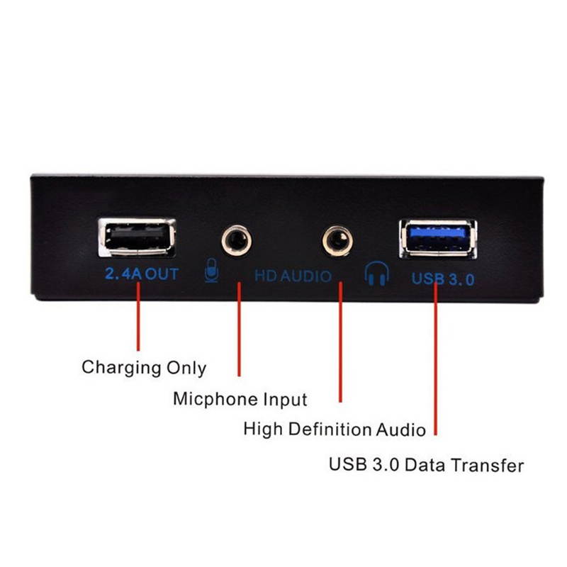 USB 3.0 + USB 5V/2.4A Charge Port 3.5 Inch Front Panel Hub w/ HD Audio Output Port & Microphone Input,USB 20-pin to Type-A Female Adapter Cable w/ 3.5" Floppy Bay Bracket,BC 1.2 5V/ 2.4A Charging
