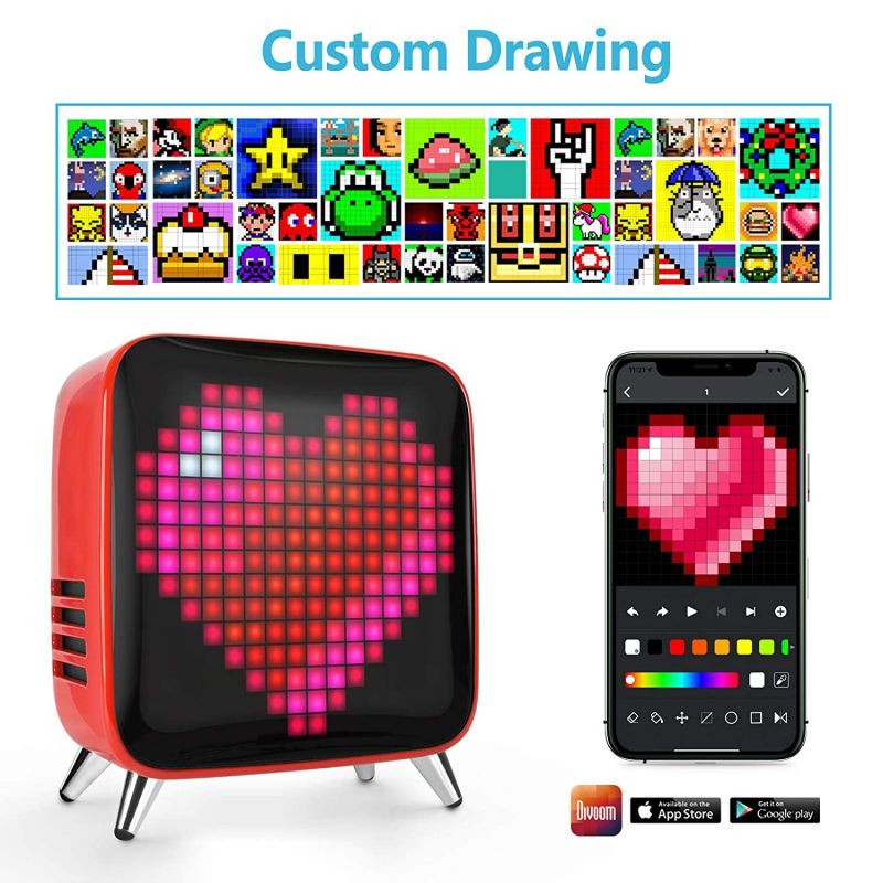 Divoom Tivoo Max 40W Premium Retro Pixel Bluetooth Speaker with 16X16 LED Customized Front Panel (Red)