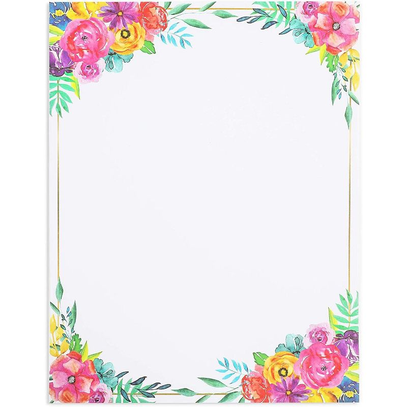 Pipilo Press 100 Sheets Floral Stationary Paper For Party Invitations, Cards, Thank You Notes,  8.5X11 In