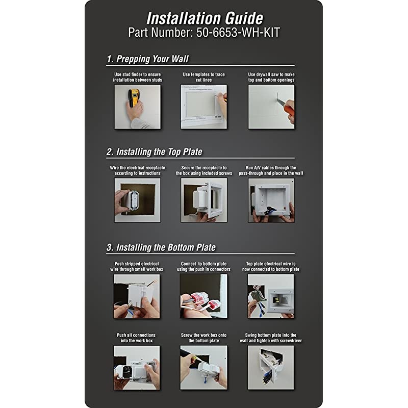 Electronics 506653WHKIT Recessed TV Cable amp Media Organizer Kit with Duplex Power Receptacle White