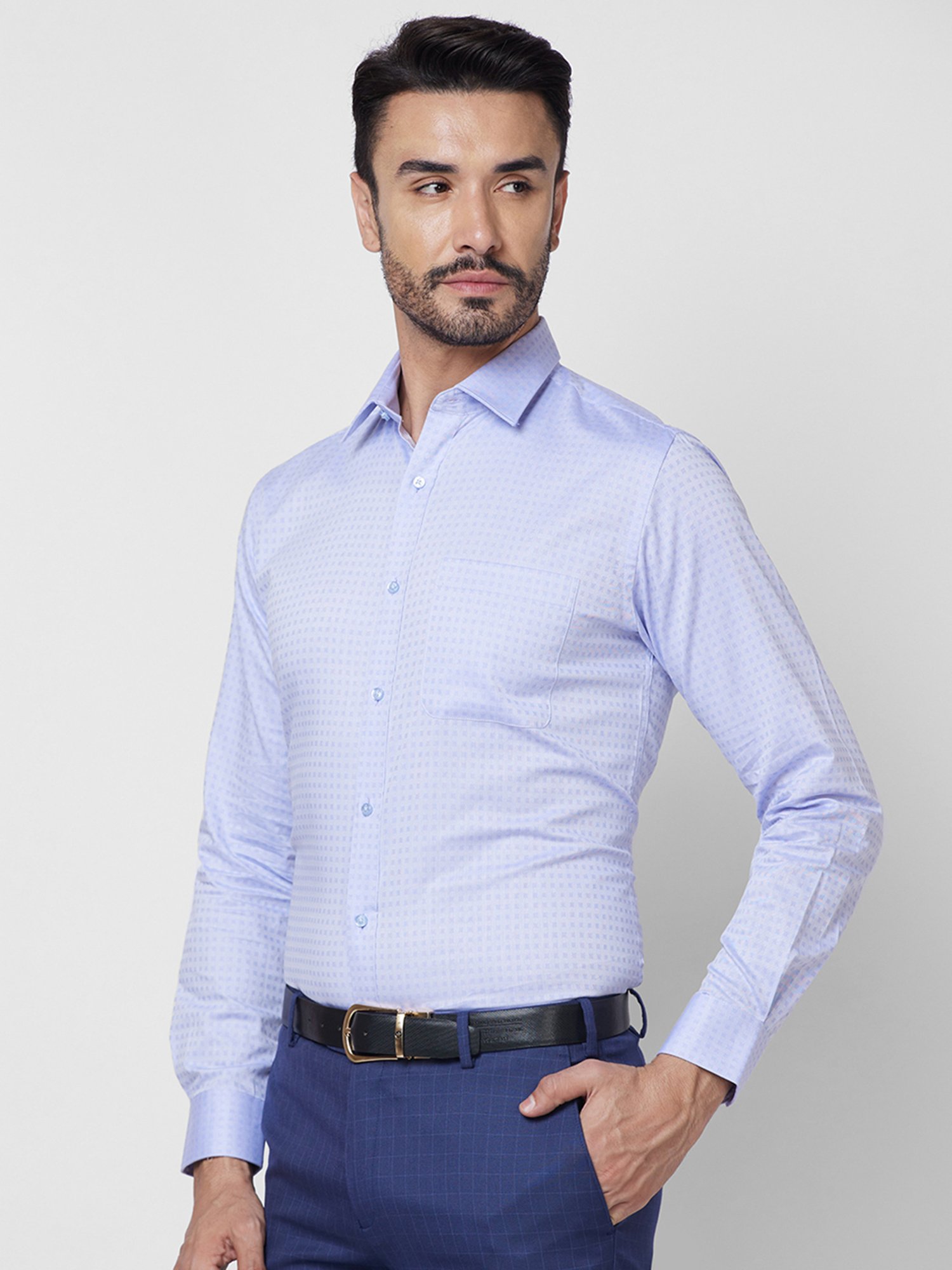 Raymond Blue Slim Fit Self Design Shirt