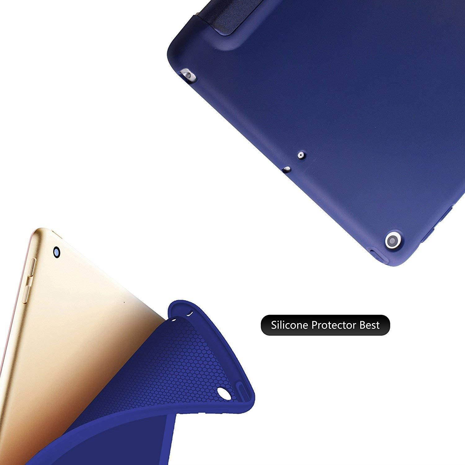 iPad Air 1 - 9.7 Inch 2013 Case Soft Silicone Back (?For Extra Shock Protection) TriFold Ultra Slim Smart Cover Auto Sleep / Wake, Multi-Angle Stand [iPad Air 1st Gen 9.7&rdquo; ]?Soft Back- Navy Blue