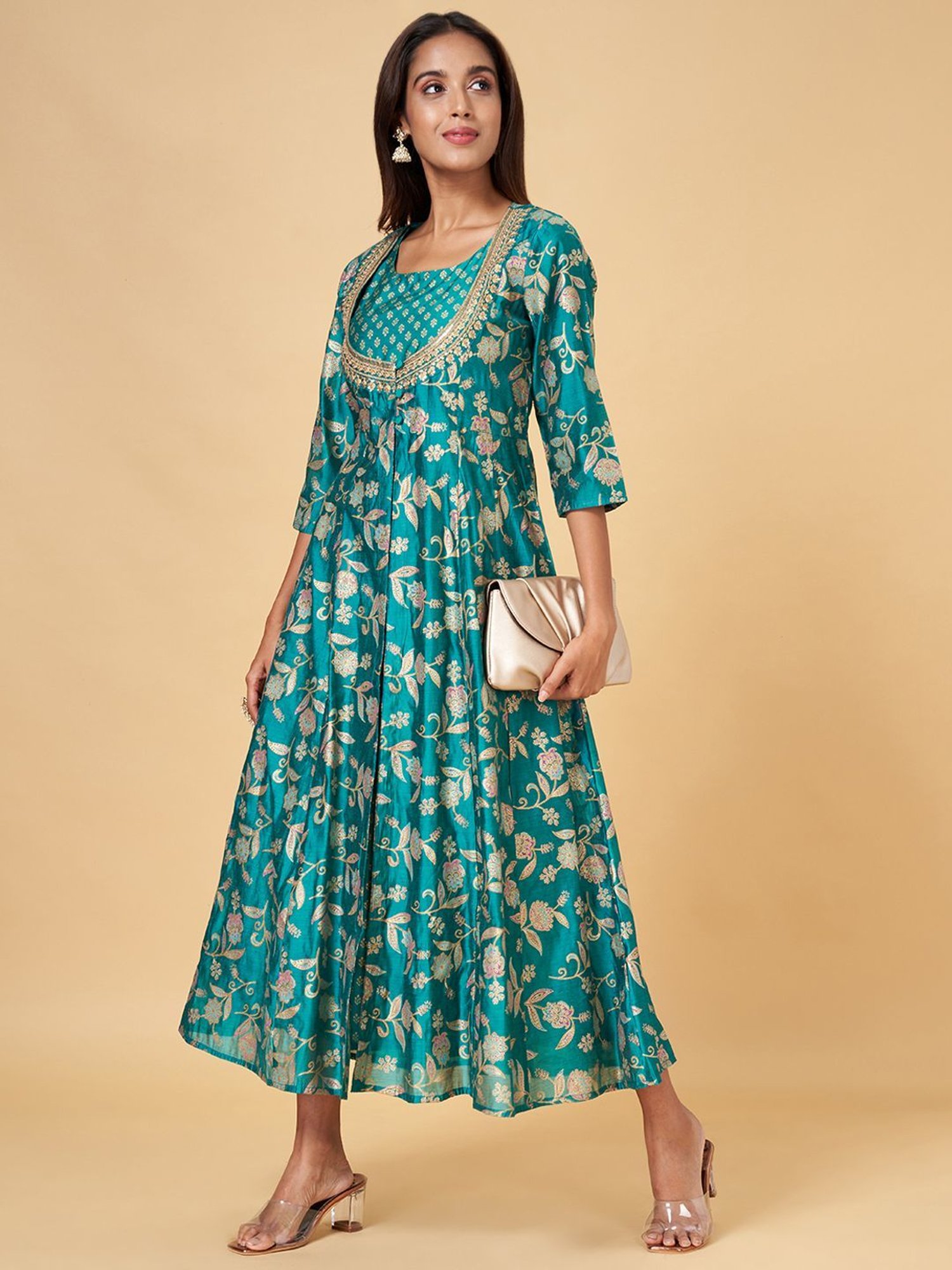 Rangmanch by Pantaloons Rama Green Embroidered A-Line Dress