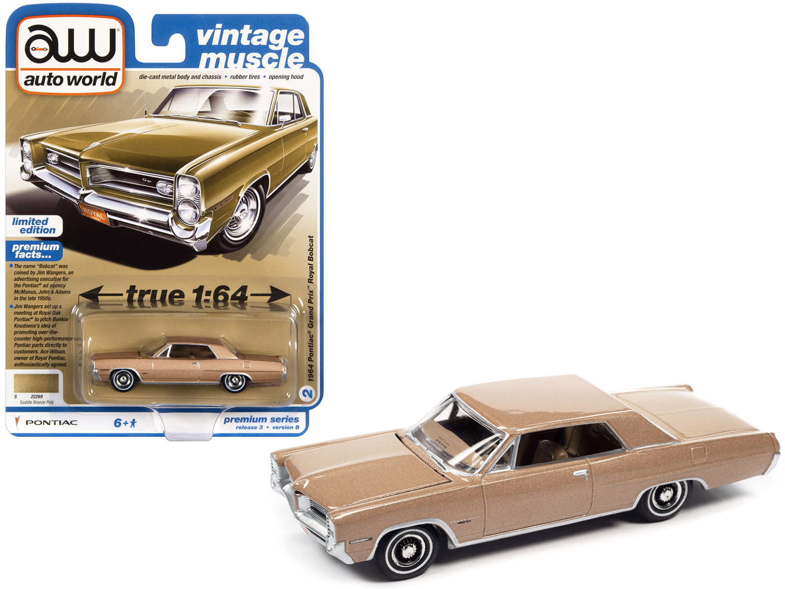 1967 Pontiac Bonneville Champagne Gold Metallic with White Top Limited Edition to 200 pieces Worldwide 1/43 Model Car by Goldvarg Collection