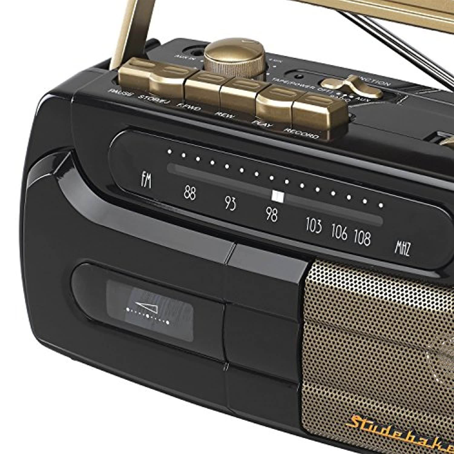 Studebaker Portable Cassette Recorder and Player with FM Radio Aux Input for External Devices (SB2127BG)
