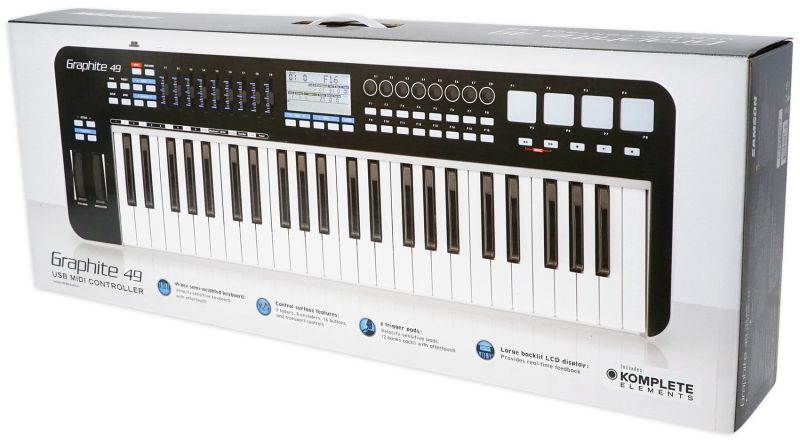 Samson Graphite 49 Key USB MIDI DJ Keyboard Controller w/Fader/Pads+Headphones