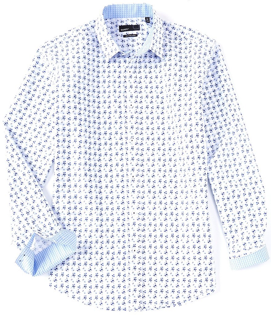 Quieti Floral Print Blue Performance Stretch Long-Sleeve Woven Shirt