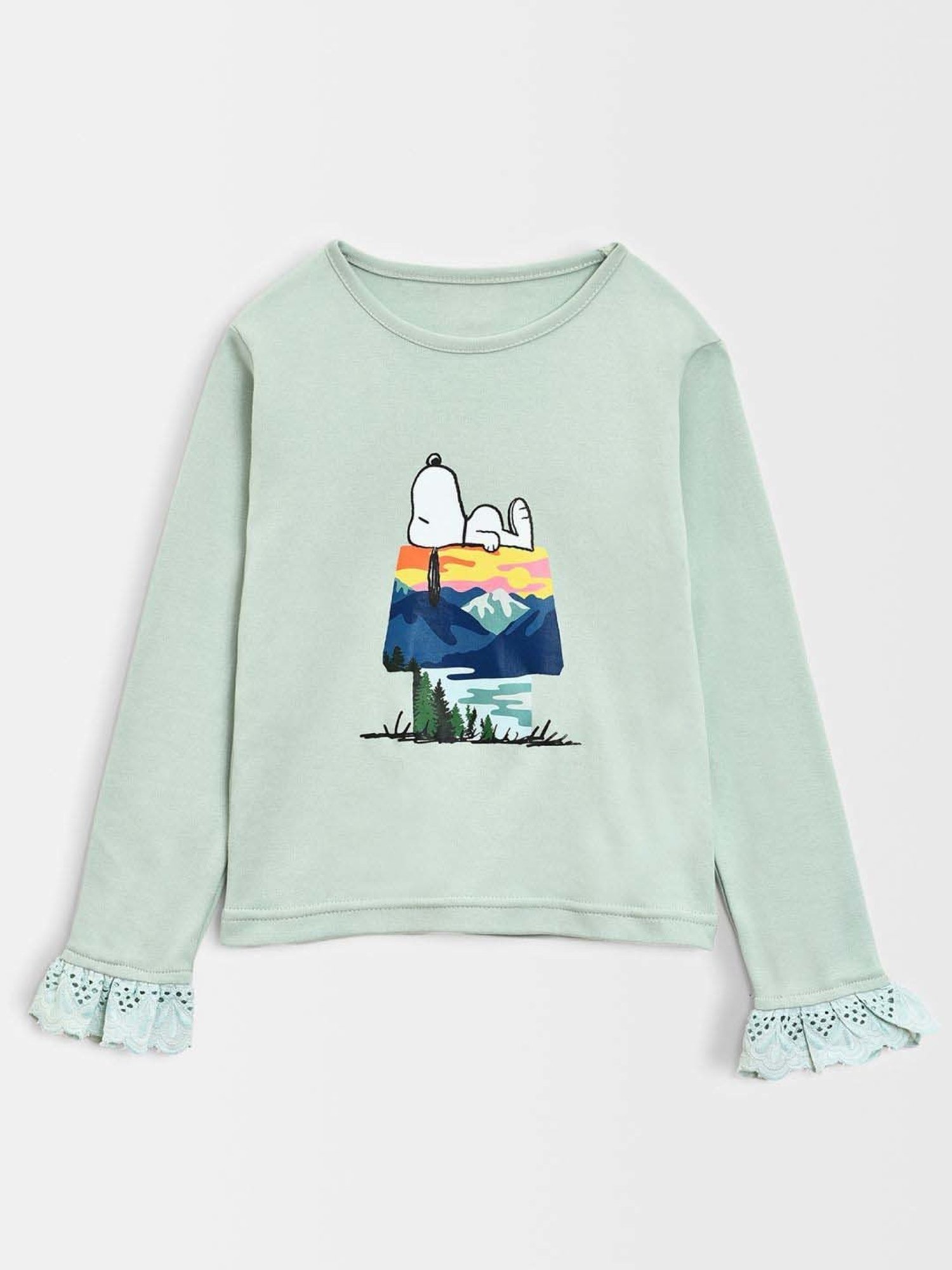 MiArcus Kids PEANUTS LITTLE CUTIE Green Cotton Printed Full Sleeves T-Shirt