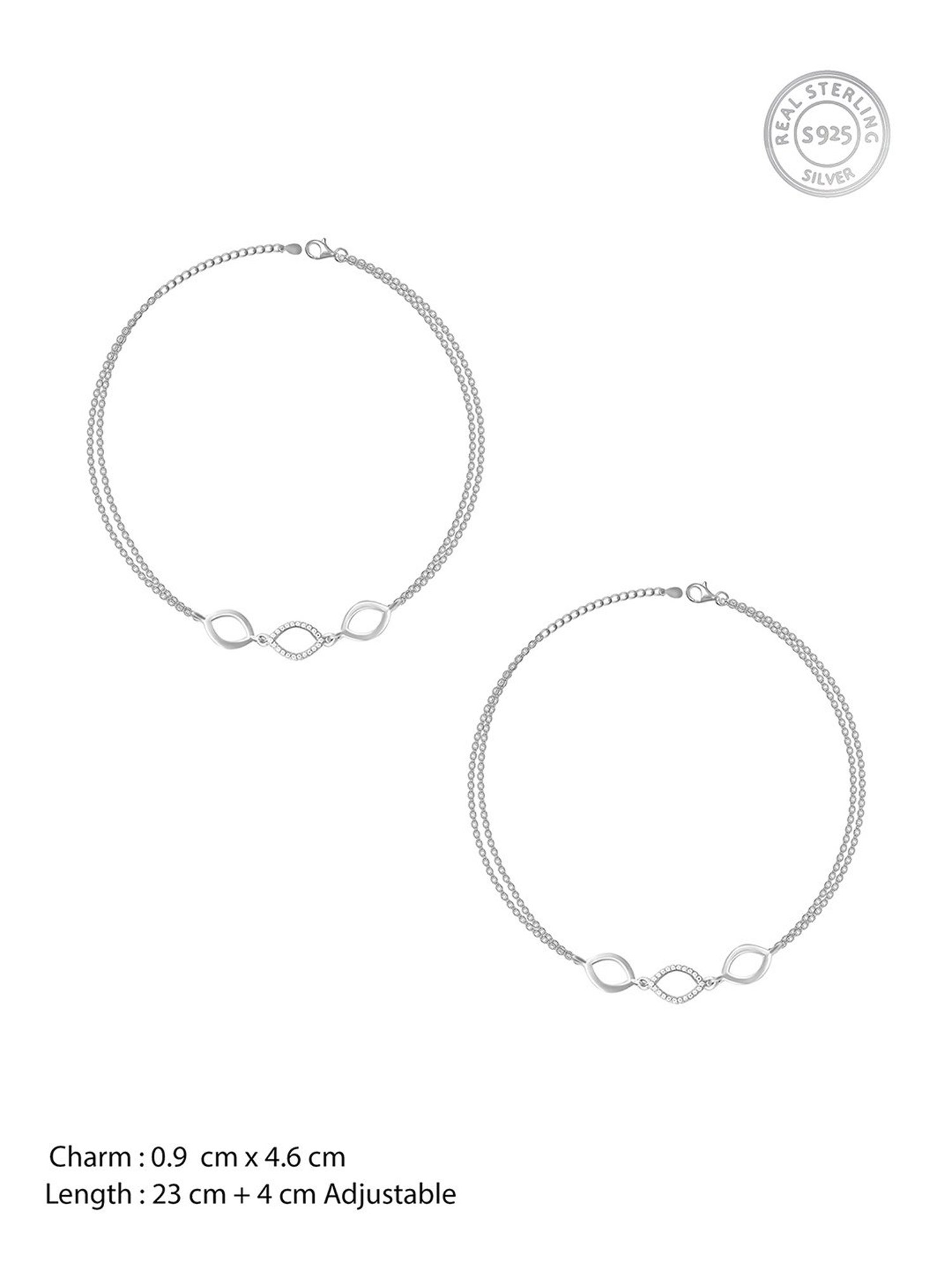 GIVA Love All Around 925 Silver Triple Marquis Anklet (Single Anklet) for Women & Girls