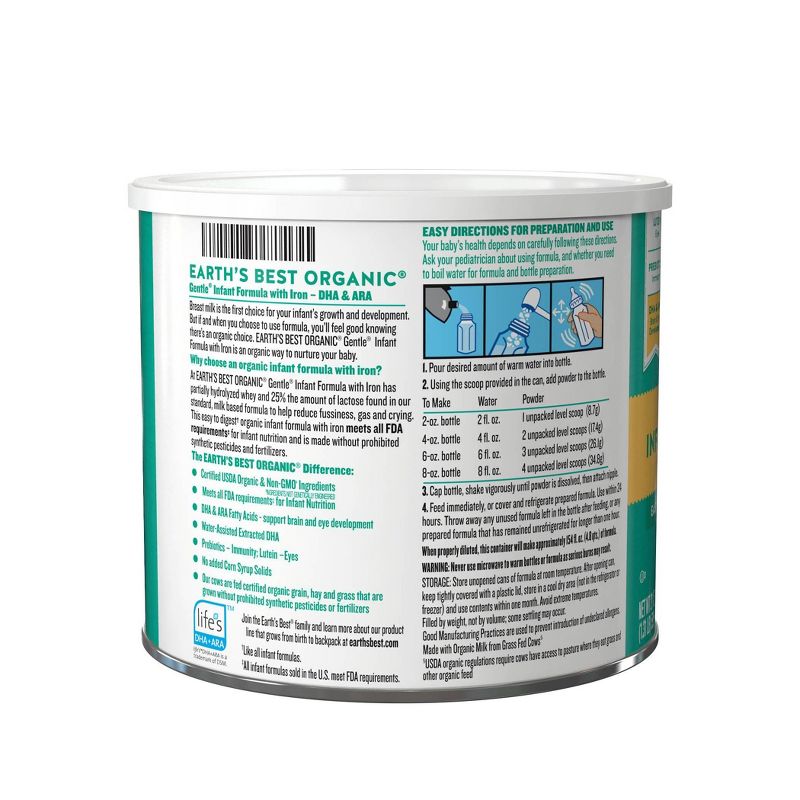 Earth's Best Organic Gentle Infant Formula with Iron Powder - 21oz
