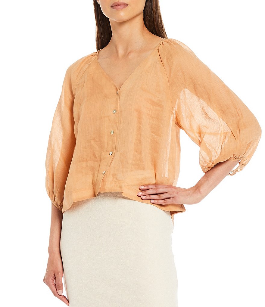 Every Button Front V-Neck Blouse
