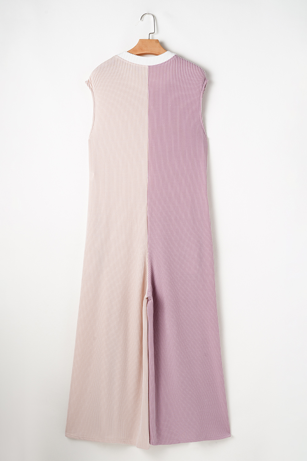 Gray Textured Wide Leg Overall with Pockets