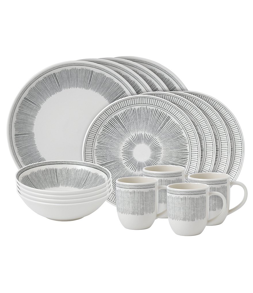 ED Ellen DeGeneres Crafted by Royal Doulton 16-Piece Grey Lines Collection Dinnerware Set