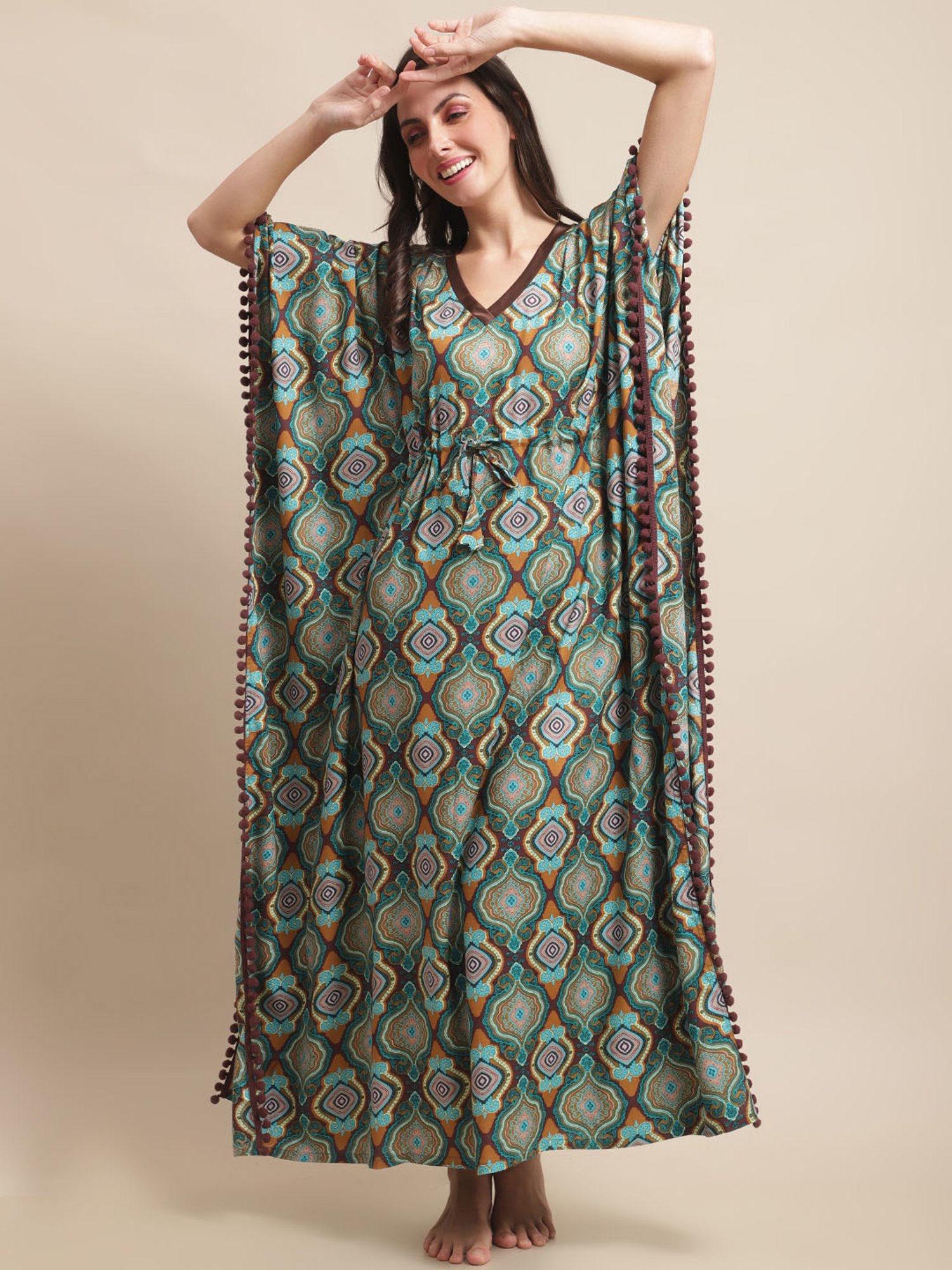 Boston Club Multicolor Printed Kaftan Night Dress