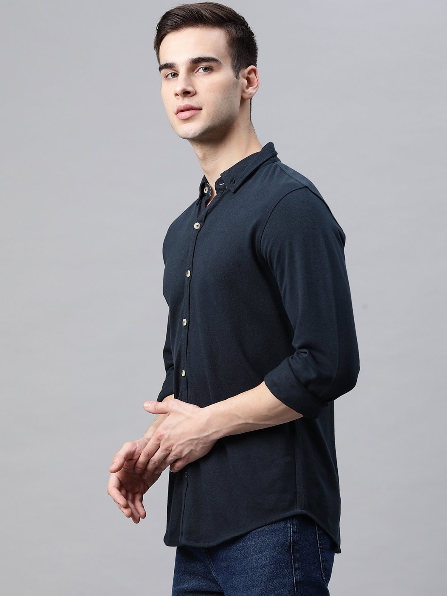 Manq Navy Slim Fit Shirt