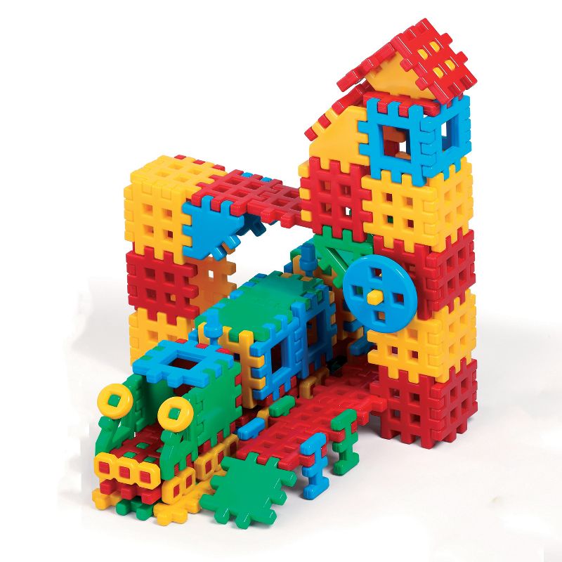 ECR4Kids Train Station Interlocking Waffle Blocks Building Set, STEM Toy for Kids, 433 Piece - Assorted